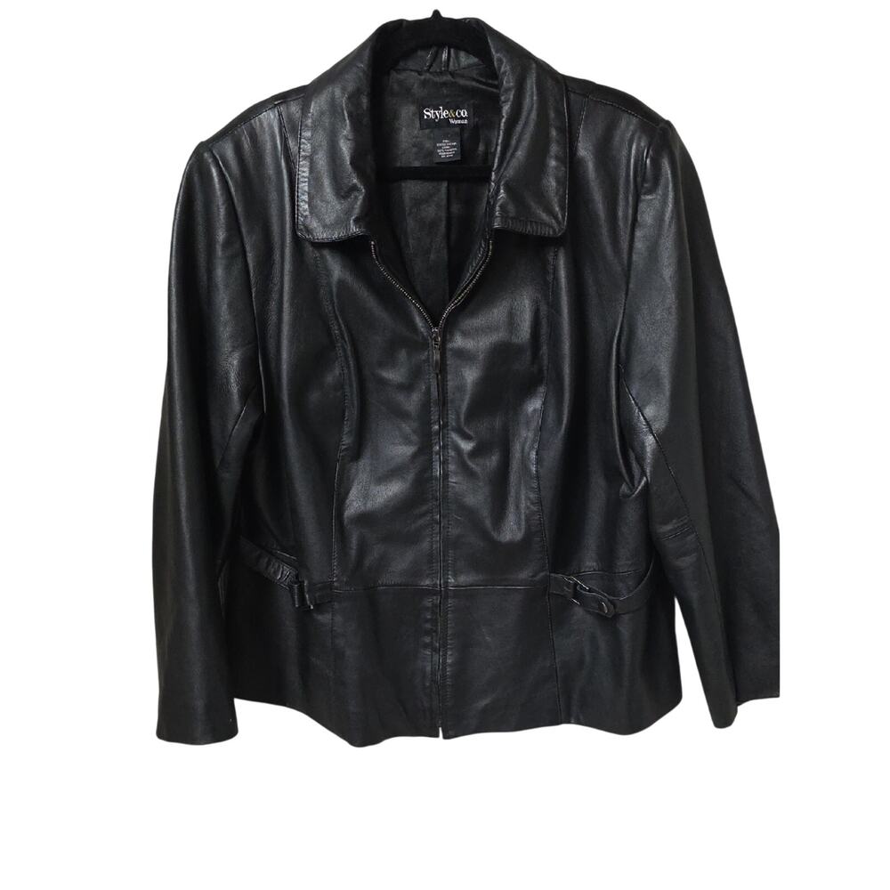 Style & Co. Black Leather Zip-Up Jacket Womens Size 20W